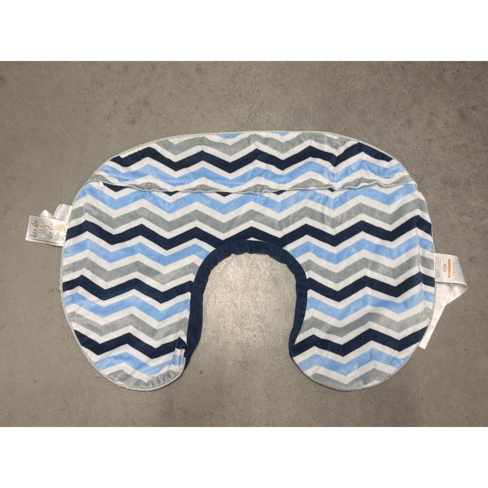 Boppy Luxe Nursing Pillow Slipcover Blue Grey Chevron Navy Minky Reversible